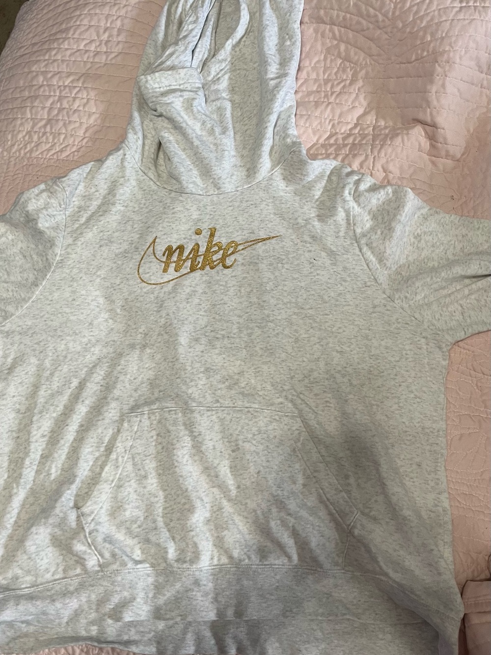 Nike Light Gray Hoodie with Gold Script Logo